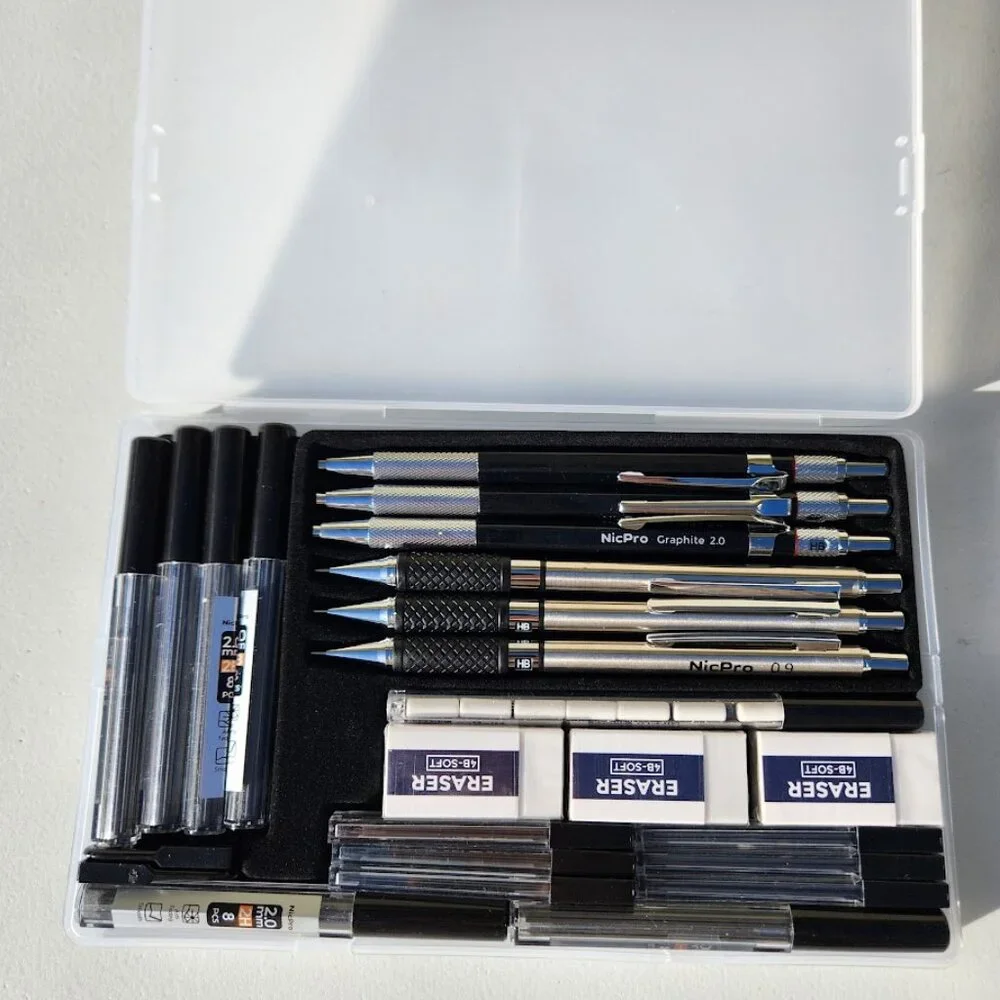 NEW Mechanical Pencil Set Drafting Pencils 0.5 mm & 0.7 mm & 0.9 mm & 3PCS 2mm G